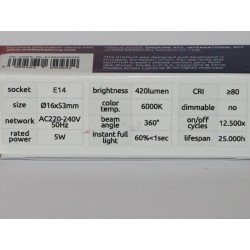Ampoule LED céramique E14 5W 6000K lumière du jour – vue rapprochée