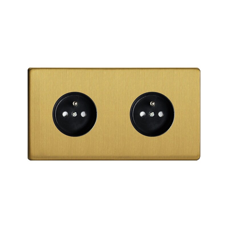 GOVENA METG1P.2B-B-DD – Dubbel stopcontact geborsteld messing, Metal Line