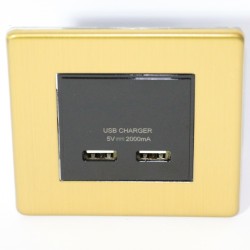 Dubbelt USB-ladduttag GOVENA MET2XUSBCHARGB-B Borstad mässing – Metal Line – vy 1