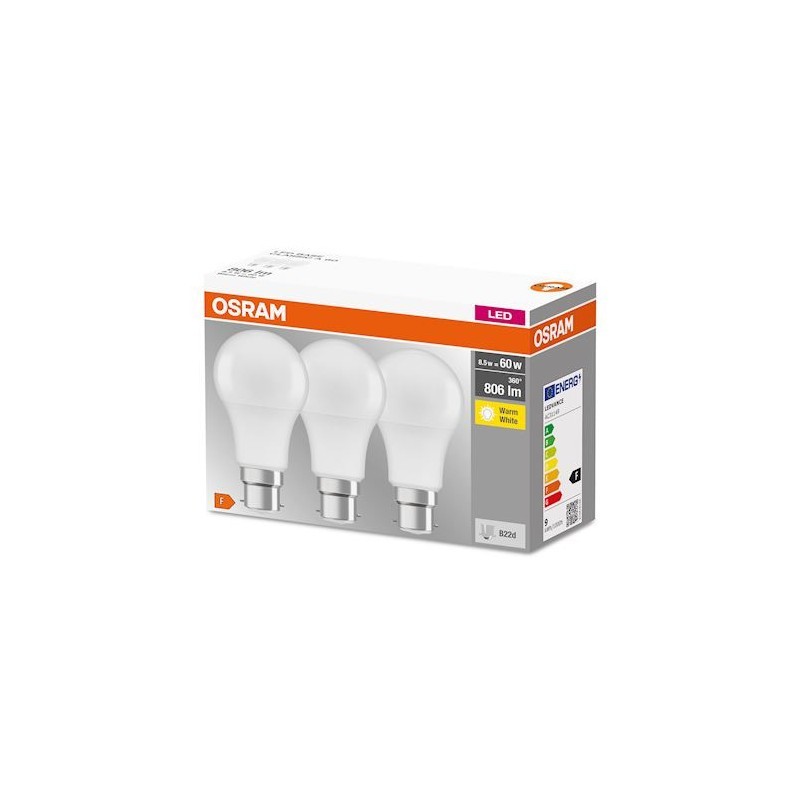 Lampadina LED OSRAM con attacco a baionetta 8,5W (equivalente a 60W) luce calda