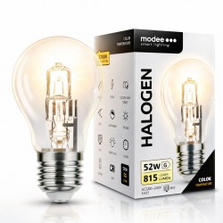 Bombilla halógena ECO E27 52W A55 – Luz cálida 2700 K, regulable