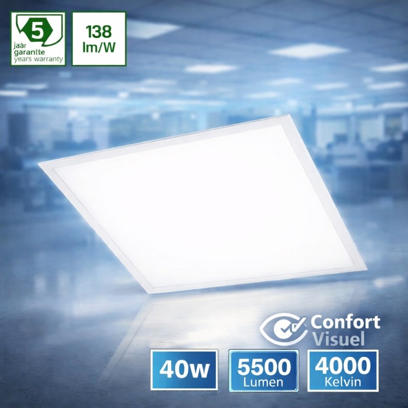 Hoogwaardig LED-paneel 600x600 40W 4000K 5500 lumen - Wit licht