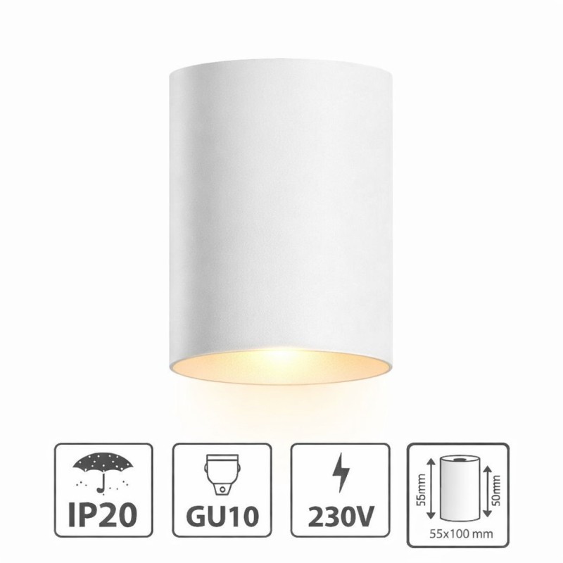 Plafoniera CHLOE Bianca Interno IP20 GU10 230V - 55x100 mm