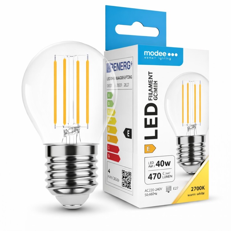 Ampoule LED Filament E27 G45 4W 2700K Blanc Chaud 470 Lumens Éclairage 360° ErP
