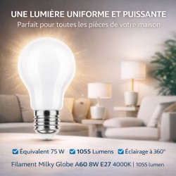 Bombilla LED Filamento Milky A60 E27 8W 4000K 1055 lm Strasselec
