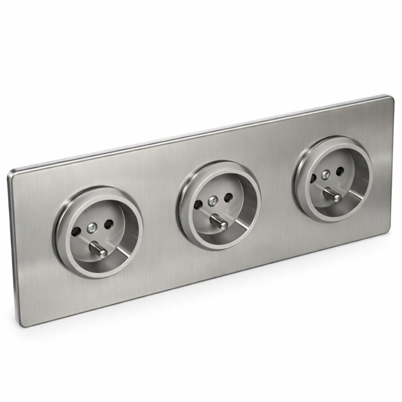 Tomada triplo-aço escovado