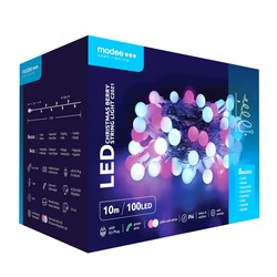 LED-julljusslinga med pärlor för elnät Modee (100LED/10m/10cm) rosa och kallvit