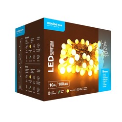 LED-Perlen-Weihnachtslichterkette mit Netzbetrieb Modee (100LED/10m/10cm) warmweiß