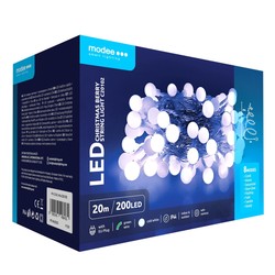 LED-kerstlichtsnoer met parels op netstroom Modee (200LED/20m/10cm) koud wit