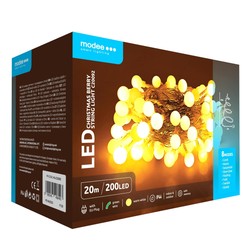 Guirnalda LED de Navidad de perlas de red Modee (200LED/20m/10cm) blanco cálido