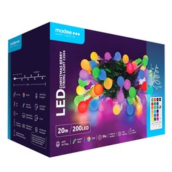 LED-Perlen-Weihnachtslichterkette mit Netzbetrieb Modee (200LED/20m/10cm) RGB + Fernbedienung