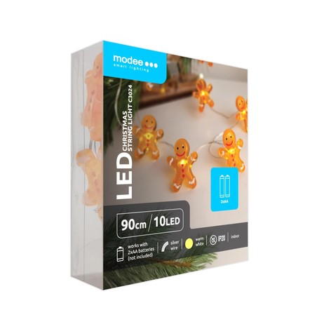 Guirlande décorative LED de Noël à piles Modee C3024 (10LED/120cm/10cm) blanc chaud