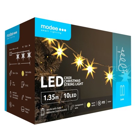 Grinalda decorativa LED de Natal a pilhas Modee C3028 (10LED/165cm/15cm) branco quente