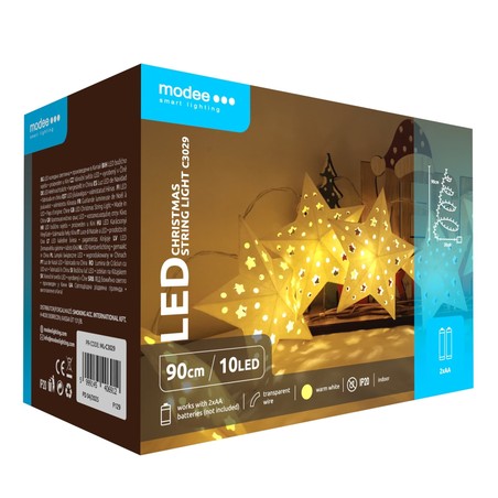Batteridriven dekorativ LED-julljusslinga Modee C3029 (10LED/120cm/10cm) varmvit
