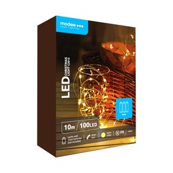 Guirlande LED fil de cuivre à piles Modee (100LED/10m/10cm) blanc chaud