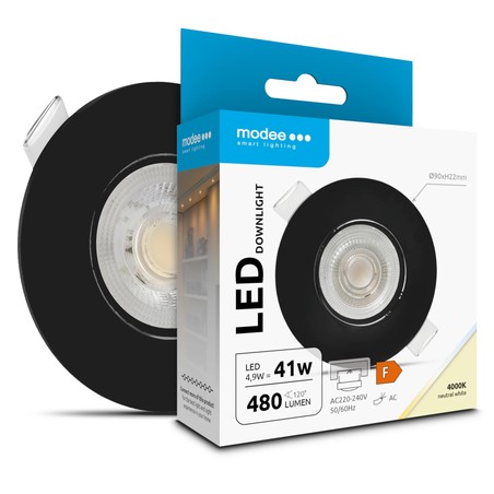 Downlight LED Modee 4,9W 4000K IP20 D90xH22mm (480 lm) cor preta