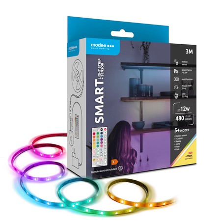 Ταινία LED με τηλεχειριστήριο Modee 12W IP20 με αισθητήρα 2700K+RGB (280 lm) 3M