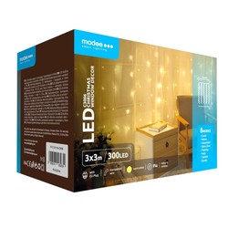 Rideau lumineux LED de Noël sur secteur Modee C3006 (300LED/3m x 3m) blanc chaud