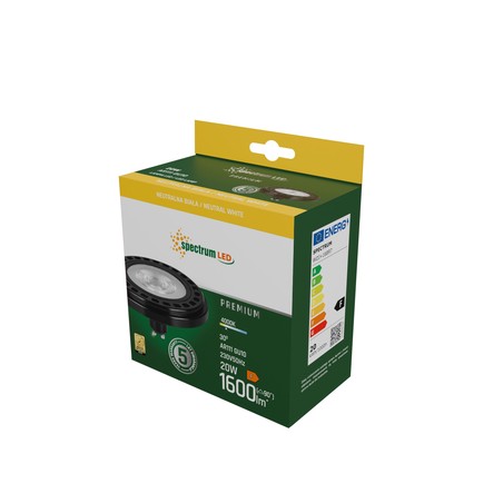 Foco LED AR111 20 W 4000 K GU10 30°, preto
