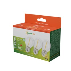 Λάμπα LED σφαιρική 1 W 2700 K E27, συσκευασία 3 τεμ., διάφανο γυαλί