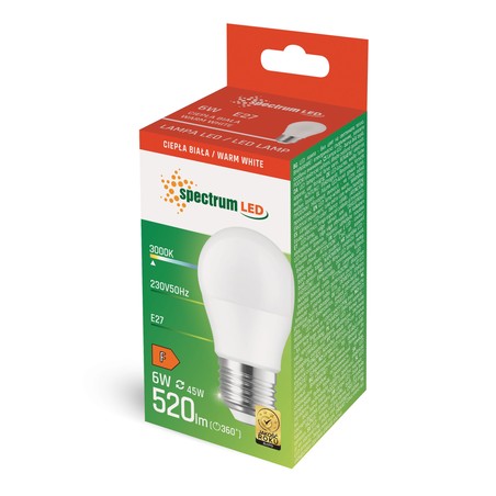 Lâmpada LED esférica 6 W 3000 K E27