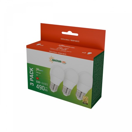 LED golf ball bulb 6 W 3000 K E27, pack of 3