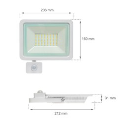 LED floodlight Noctis Lux 2 50 W 6000 K IP44, with sensor, white