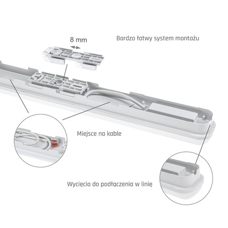 Régua LED estanque Limea 25 W 6000 K IP65 600 mm, branco