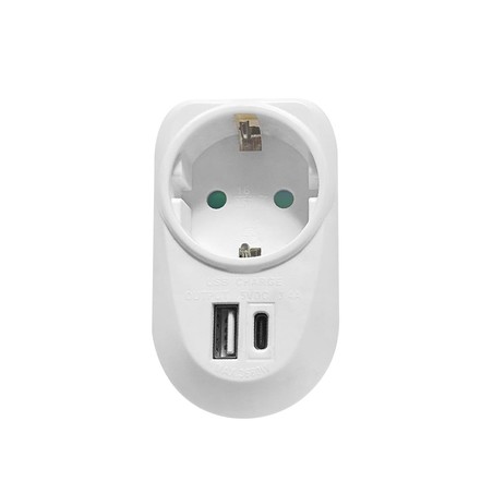 Stekkeradapter 1-voudig + USB-A en USB-C, overspanningsbeveiliging – Schuko (type F)