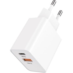 Сетевое зарядное устройство USB-A + USB-C 20 Вт, быстрая зарядка, цвет белый