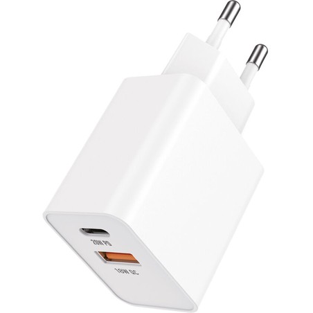 Netlader USB-A + USB-C 20 W, snelladen, wit