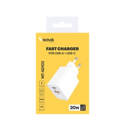 Caricabatterie da rete USB-A + USB-C 20 W, ricarica rapida, colore bianco – foto 6