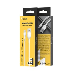 Lade- und Datenkabel USB-A auf micro USB, 1 m, 2,4 A, weiß