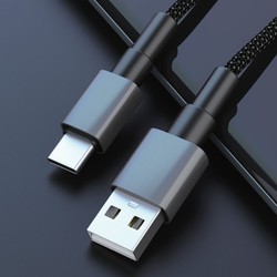 Καλώδιο φόρτισης και δεδομένων USB-A σε USB-C, πλεκτό, 1 m, 3 A, χρώμα μαύρο – φωτογραφία 6
