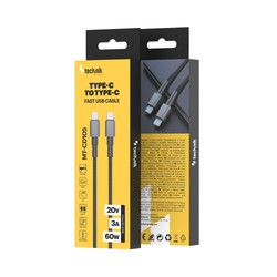 Καλώδιο φόρτισης και δεδομένων USB-C σε USB-C, πλεκτό, 1 m, 60 W, χρώμα μαύρο