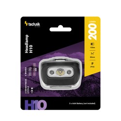 Lanterna frontal H10 – 200 lm, pilhas 3×AAA não incluídas