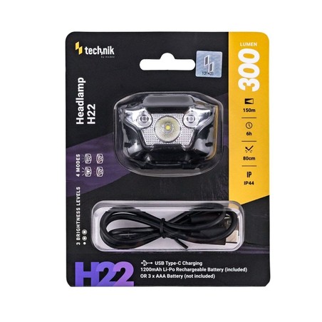 Hoofdlamp H22 – 300 lm, oplaadbaar via USB-C
