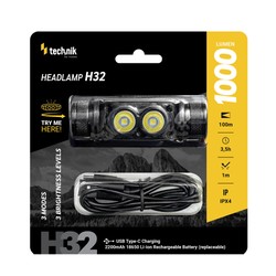 Linterna frontal H32 – 1000 lm, con batería 18650
