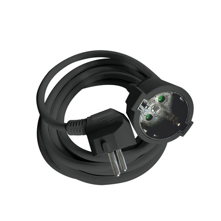 Verlängerungskabel 1-fach, 2 m Gummikabel 3G1,5 mm², schwarz – Schuko (Typ F)
