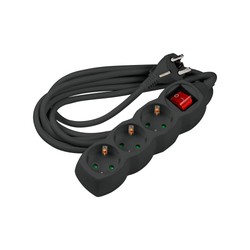 Stekkerdoos 3-voudig, met schakelaar, 1,5 m kabel, zwart – Schuko (type F)