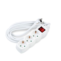 Extensão múltipla 3 tomadas, com interruptor, cabo de 5 m, cor branco – Schuko (tipo F)