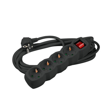 Stekkerdoos 4-voudig, met schakelaar, 1,5 m kabel, zwart – Schuko (type F)