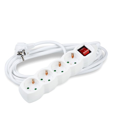 Steckdosenleiste 4-fach, mit Schalter, 3 m Kabel, weiß – Schuko (Typ F)