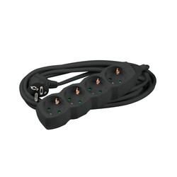 Grenuttag 4 uttag, 5 m kabel, svart – Schuko (typ F)