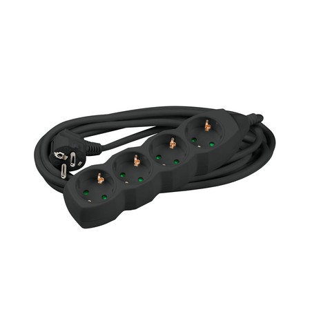 Steckdosenleiste 4-fach, 5 m Kabel, schwarz – Schuko (Typ F)
