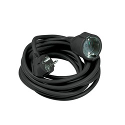 Alargador 1 toma, cable de goma de 5 m 3G1,5 mm², color negro – Schuko (tipo F)