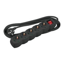 Multiprise 5 prises, avec interrupteur, câble 1,5 m, noir – Schuko (type F)