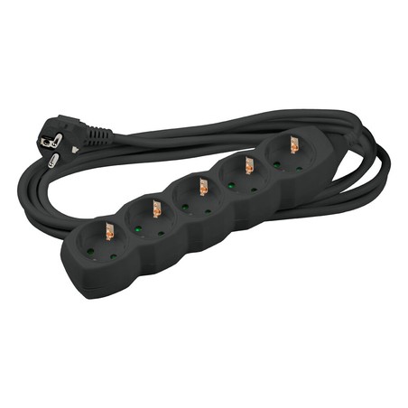 Regleta 5 tomas, cable de 3 m, color negro – Schuko (tipo F)