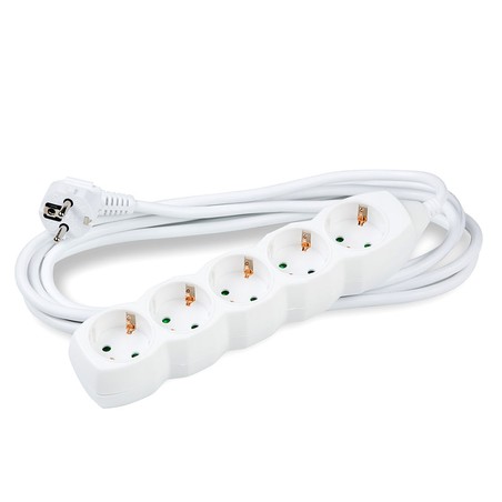 Extensão múltipla 5 tomadas, cabo de 3 m, cor branco – Schuko (tipo F)