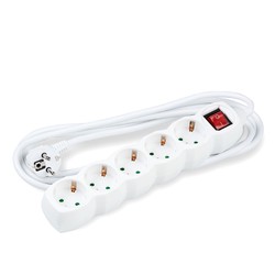 Multiprise 5 prises, avec interrupteur, câble 3 m, blanc – Schuko (type F)